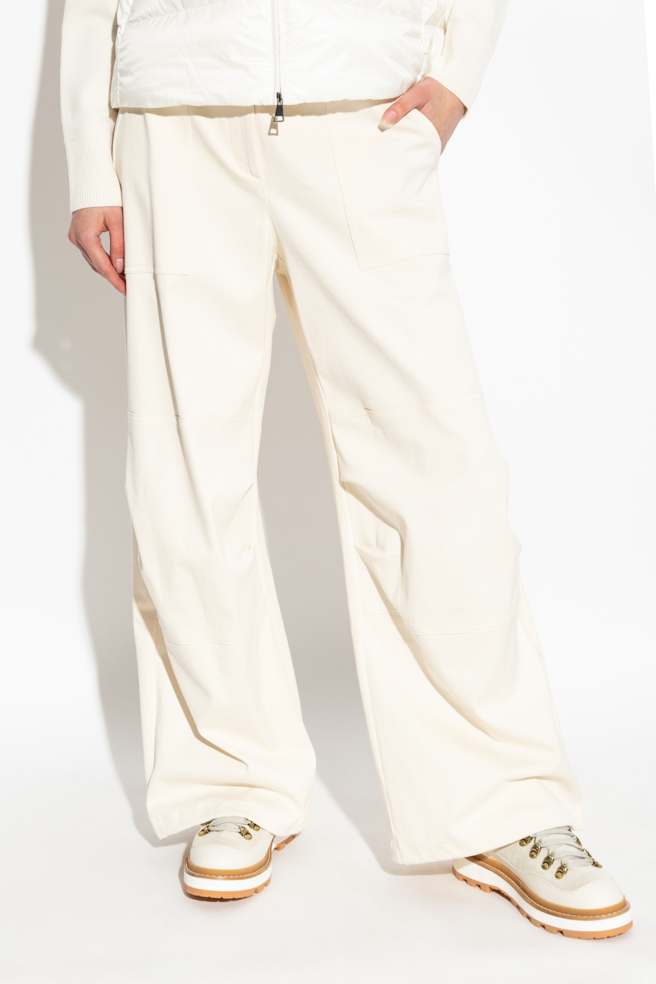 パンツ MONCLER CREAM-COLORED COTTON TROUSERS Cream Wide-leg pants Moncler - Vitkac AS